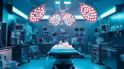 advanced surgical operating room lights brightly illuminating medical theatre