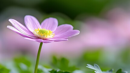 Pink Flower Close Up with Green Leaves