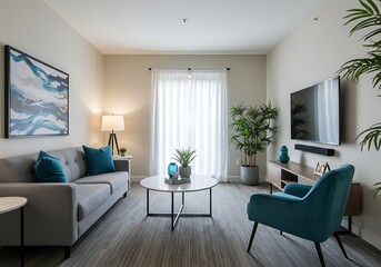 Fototapeta premium A living room with a couch and a television set