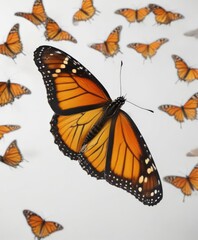 Vibrant monarch butterfly, wings spread wide, pristine white background, monarch,  white