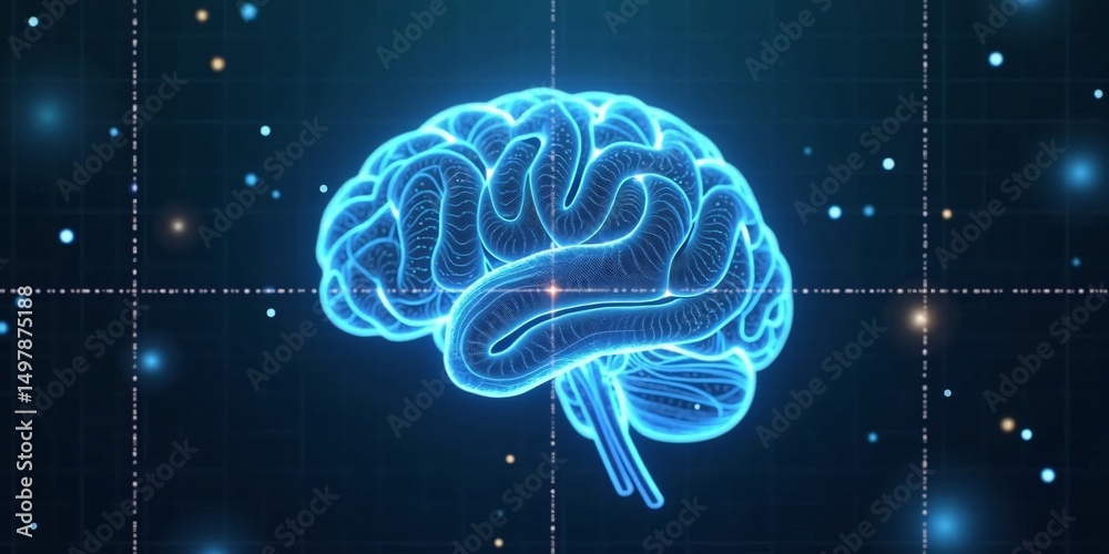 Poster an abstract tech-style background with neurons and brain ai
