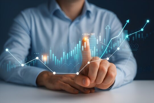 businessman drawing a graph