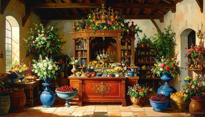Fototapeta premium Artistic Floral Arrangement in a Rustic Farmhouse Interior