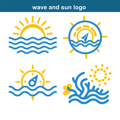 full editable wave and sun logo design on white background 