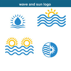 full editable wave and sun logo design on white background 