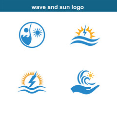 full editable wave and sun logo design on white background 