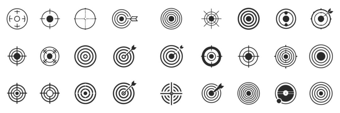 Target and aim icon set with crosshair, bullseye, and focus symbols

