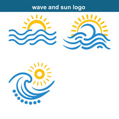 full editable wave and sun logo design on white background 