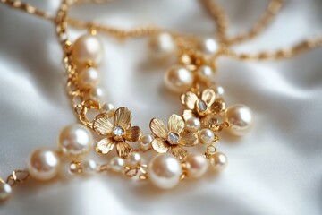 Elegant Gold Necklace Adorned with Pearls and Gems for a Festive Christmas Celebration