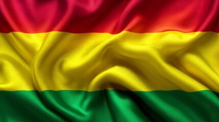 Colorful silk flag of Bolivia displayed elegantly, showcasing vibrant hues and flowing texture