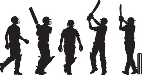 Dynamic Cricket Player Silhouettes: Batting, Wicket Keeping, and Fielding Action