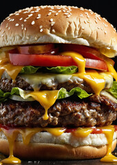  Juicy Cheeseburger with Fresh Lettuce Tomatoes Pickles and Melted Cheddar