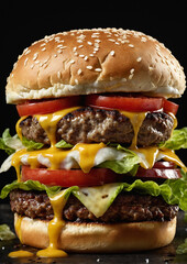  Juicy Cheeseburger with Fresh Lettuce Tomatoes Pickles and Melted Cheddar