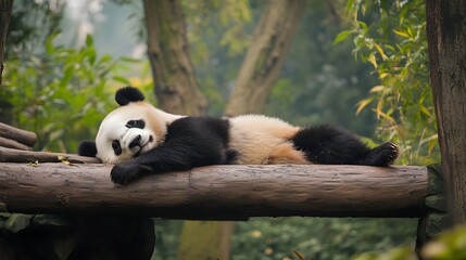 Obraz premium Chengdu Panda Base Giant pandas playing and lounging