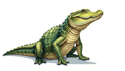 Detailed Illustration of a Green Crocodile with Intricate Scales and Textured Skin in an Artistic Style