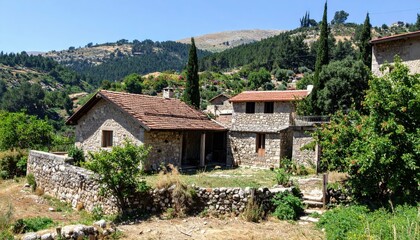 Scenic Lebanese Mountain Village with Traditional Stone Farmhouses