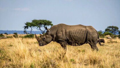 Fototapeta premium Majestic Black Rhino in Maasai Protection Area of Nkoriong'i Landscape
