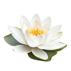 A pristine white water lily, its petals delicately arranged around a golden center, floats on a green pad