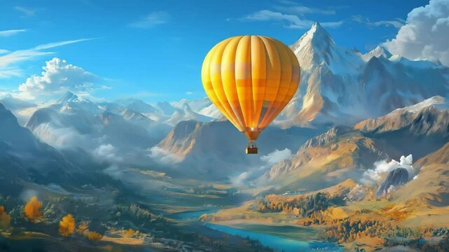 Hot air balloon in the mountains