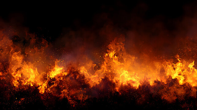 Intense Halloween hellfire background with blazing flames and fiery border perfect for party invitation design
