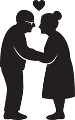 Old Couple in Love Silhouette on White Background – Romantic Elderly Couple Vector

