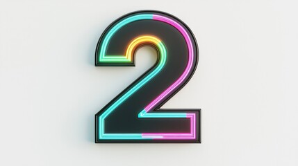 Naklejka premium Neon Number Two in Bright Colorful Design on Light Background