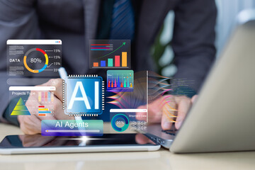 Big data technology and AI, business artificial intelligence and AI data science, automated data processing, machine learning and business artificial intelligence, AI powered data processing.