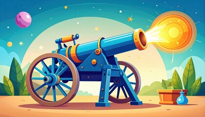 Whimsical Miniature Cannon in a Colorful Laboratory Setting