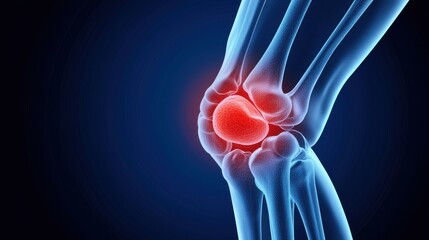 Anatomical Illustration of Human Knee Joint with Highlighted Pain Area