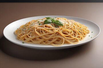 Ultra realistic spaghetti bolognese cheese pasta dish plate in restaurant table