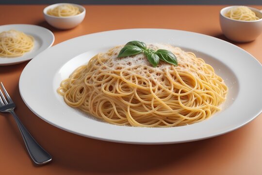 Ultra realistic spaghetti bolognese cheese pasta dish plate in restaurant table
