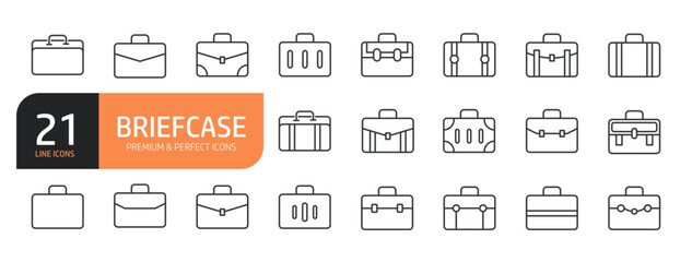Set of line icons related to briefcase and more. Outline icons collection. Editable stroke. Vector illustration.
