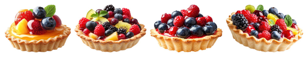 PNG Colorful fruit tartlets delight transparent background.