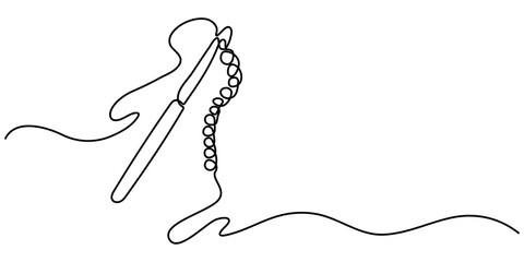 Big and Small Knitting Crochet Hooks, metal Aluminum Crochet Hooks continuous one line drawing, Cropped hands of woman knitting wool at home, Indonesia.                                               