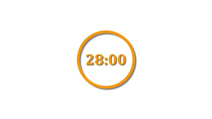 28 seconds countdown orange color 4k illustration. 28 seconds timer icon 4k illustration on white background.