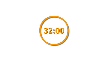 32 seconds countdown orange color 4k illustration. 32 seconds timer icon 4k illustration on white background.