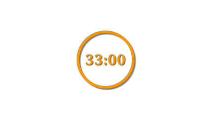 33 seconds countdown orange color 4k illustration. 33 seconds timer icon 4k illustration on white background.