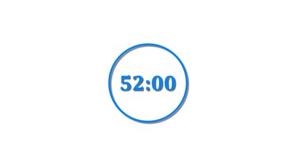 52 Seconds countdown Royal blue color 4k illustration. 52 seconds timer icon 4k illustration on white background.