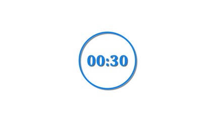 30 Seconds countdown Royal blue color 4k illustration. 30 seconds timer icon 4k illustration on white background.