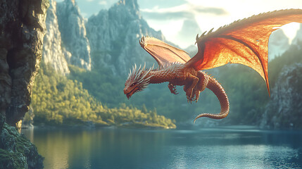 Radiant dragons fly in heart shaped trail high resolution picture