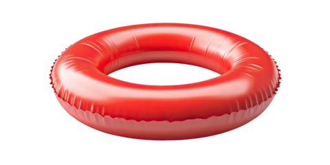 Summer inflatable swim donut float in vibrant red tones isolated on white transparent background