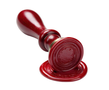 Elegant red wax seal for formal correspondence and invitations on a transparent background, cut out