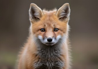Fototapeta premium Close-up Portrait of Young Red Fox Kit Outdoors with Soft Background