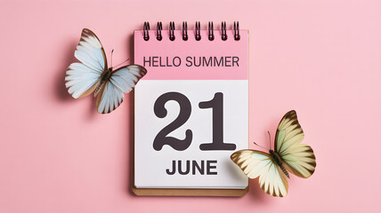 Summer solstice june twenty first butterflies pink background