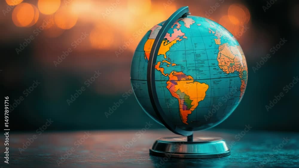 Poster A small globe sitting on a table with a subtle background, ideal for representing global or international concepts