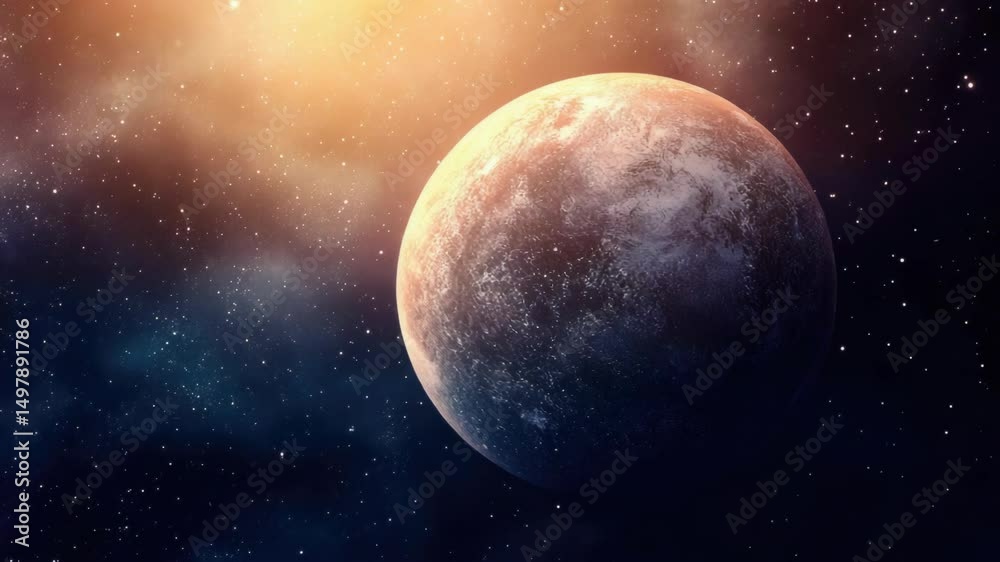Poster a planet seen in the clear blue sky, perfect for use in astronomy or space-related themes