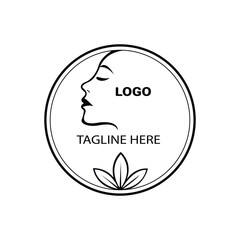 Minimalist feminine face logo with leaves, ideal for beauty, skincare, wellness, spa, or natural cosmetic brand identity.