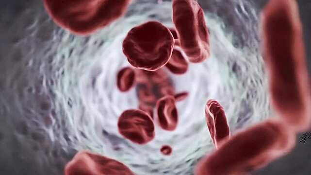 Red blood cells travelling through a blood vessel