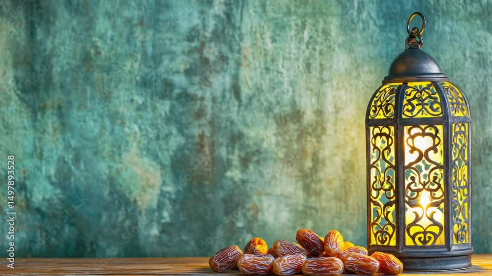 Poster A lantern and some dates on a table, perfect for a romantic dinner or a special occasion