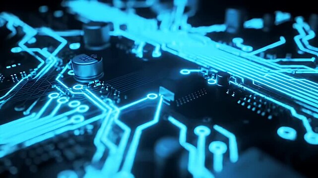Glowing Blue Circuit Animation Motherboard Loop